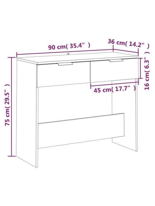 Konsoollaud, valge, 90 x 36 x 75 cm, tehispuit