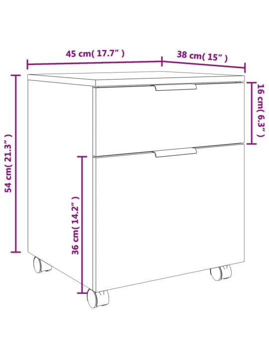 Mobiilne dokumendikapp ratastega, valge, 45x38x54 cm, tehispuit