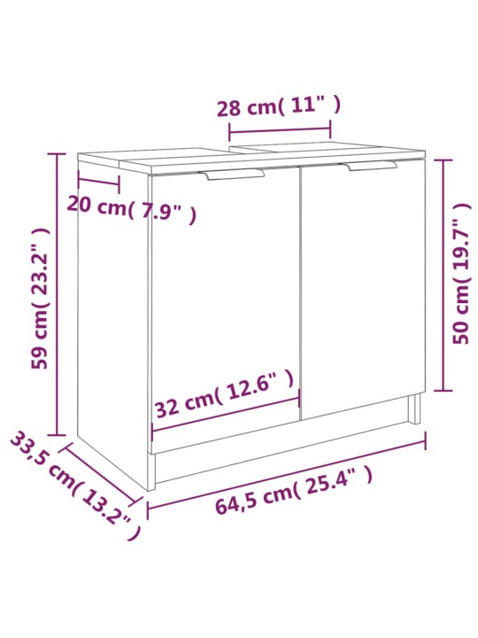 Vannitoakapp, hall sonoma tamm, 64,5 x 33,5 x 59 cm, tehispuit