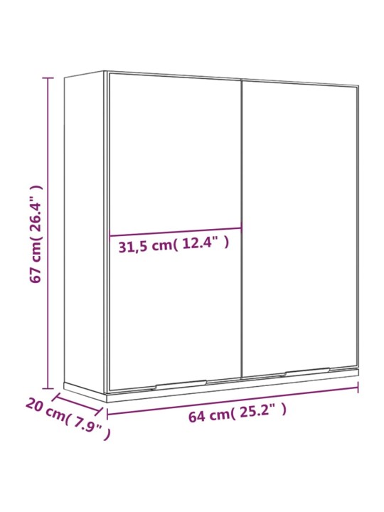 Vannitoa peegelkapp, hall sonoma tamm, 64 x 20 x 67 cm