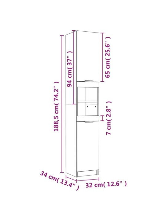 Vannitoakapp, hall sonoma , 32x34x188,5 cm, tehispuit