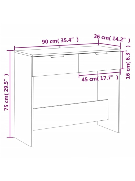 Konsoollaud, hall sonoma tamm, 90x36x75 cm, tehispuit