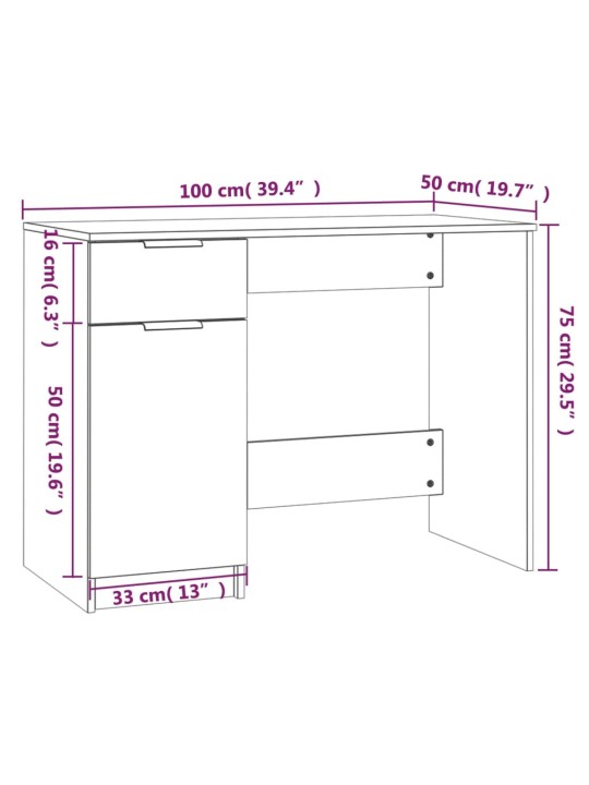 Kirjutuslaud, hall sonoma tamm, 100 x 50 x 75 cm, tehispuit