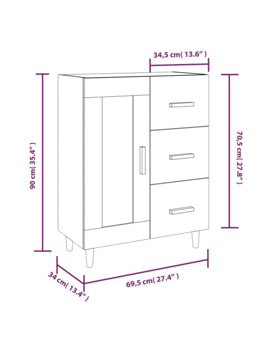 Puhvetkapp, hall sonoma tamm, 69,5 x 34 x 90 cm, tehispuit