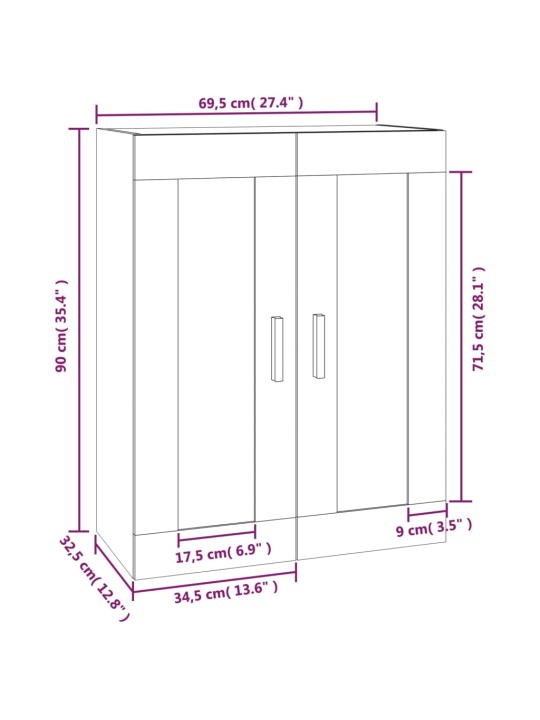 Seinakapp, hall sonoma tamm, 69,5 x 32,5 x 90 cm, tehispuit