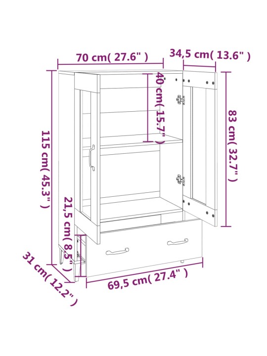 Kõrge kapp, hall sonoma tamm, 70 x 31 x 115 cm, tehispuit