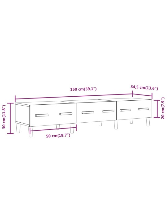 Telerikapp, hall sonoma tamm, 150x34,5x30 cm, tehispuit