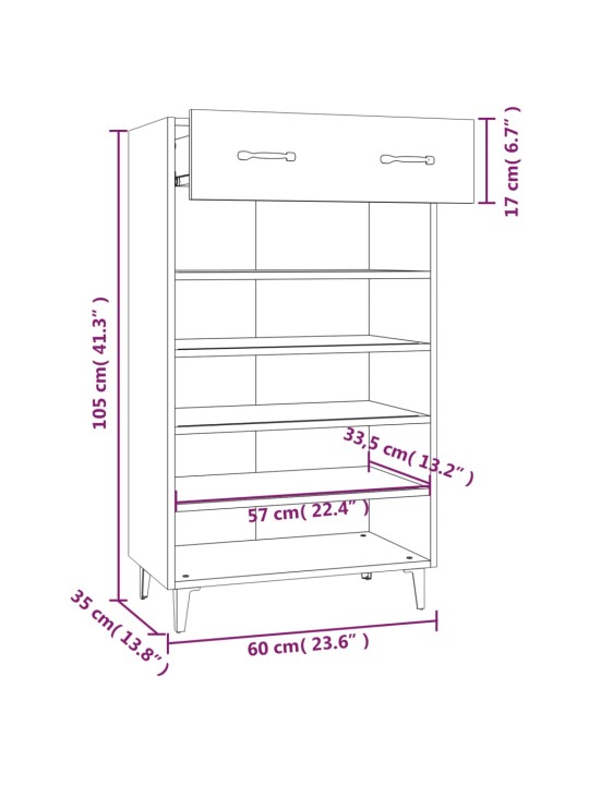 Jalatsikapp, hall sonoma tamm, 60 x 35 x 105 cm, tehispuit