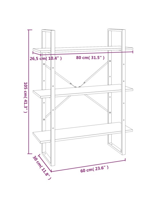 Raamaturiiul, hall sonoma tamm, 80 x 30 x 105 cm, tehispuit