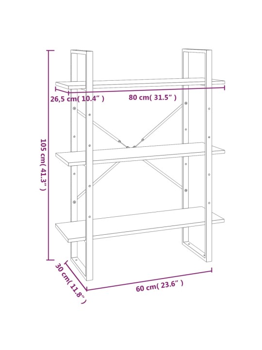 Raamatukapp, pruun tamm, 80 x 30 x 105 cm, tehispuit