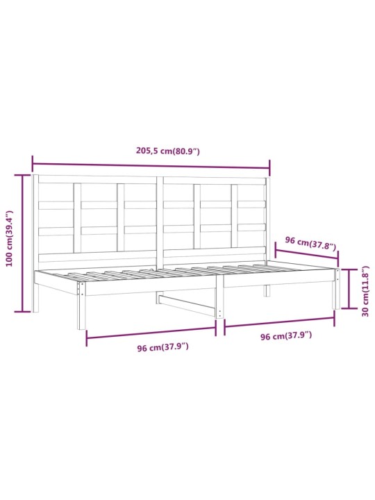 Päevavoodi ilma madratsita, valge, 90 x 200 cm, männipuit