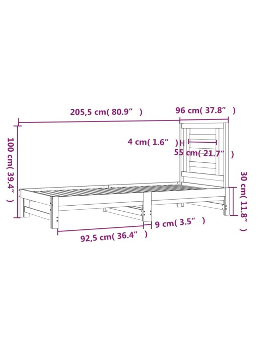 Väljatõmmatav päevavoodi, must, 2 x (90x200) cm, männipuit