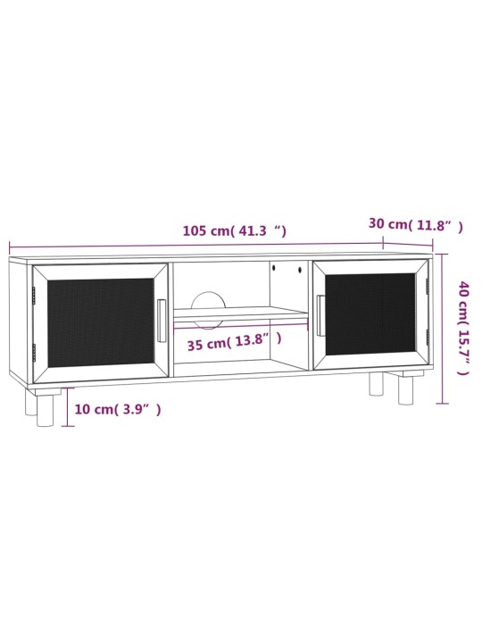 Telerikapp, must, 105 x 30 x 40 cm, mänd ja naturaalne rotang