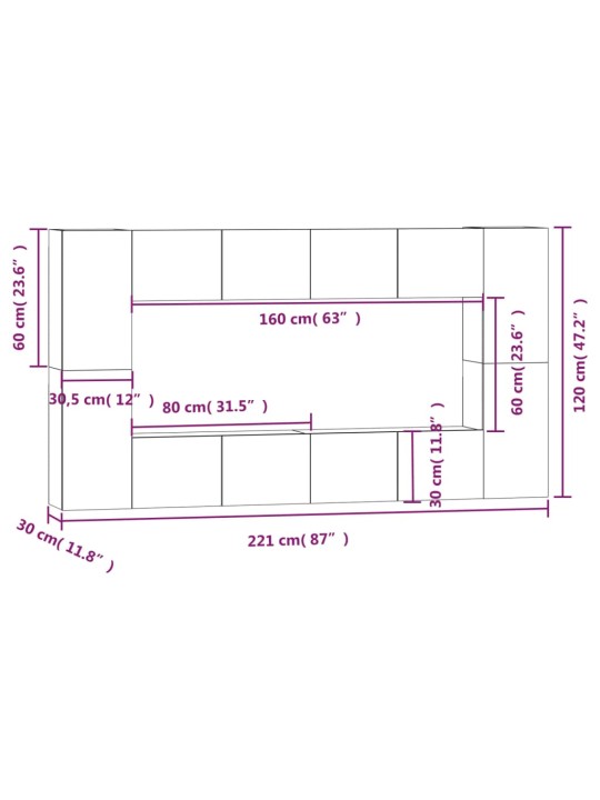 8-osaline telerikappide komplekt, valge, tehispuit