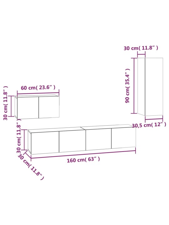 4-osaline telerikappide komplekt, valge, tehispuit