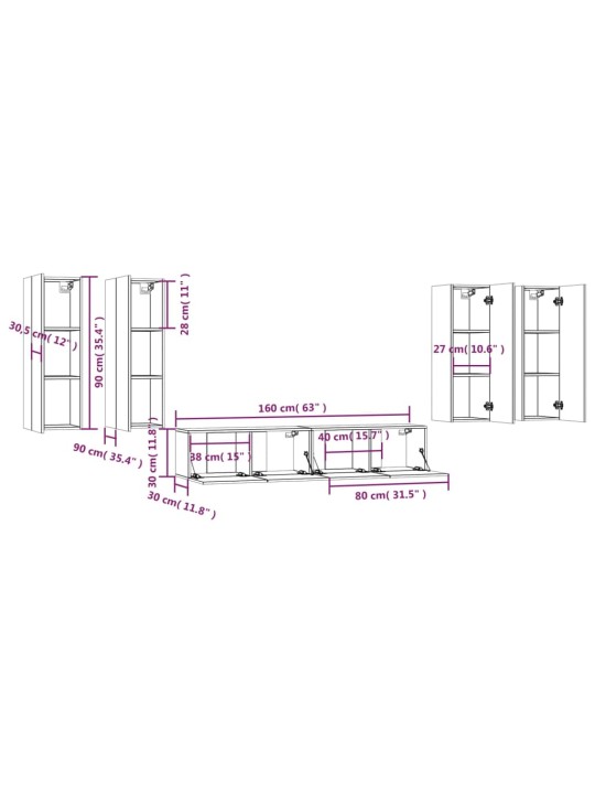 6-osaline telerikappide komplekt, hall sonoma, tehispuit