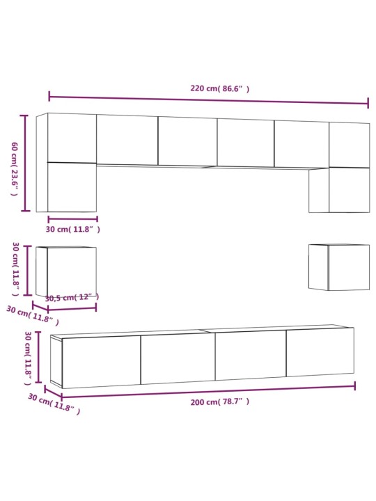 8-osaline telerikappide komplekt, valge, tehispuit