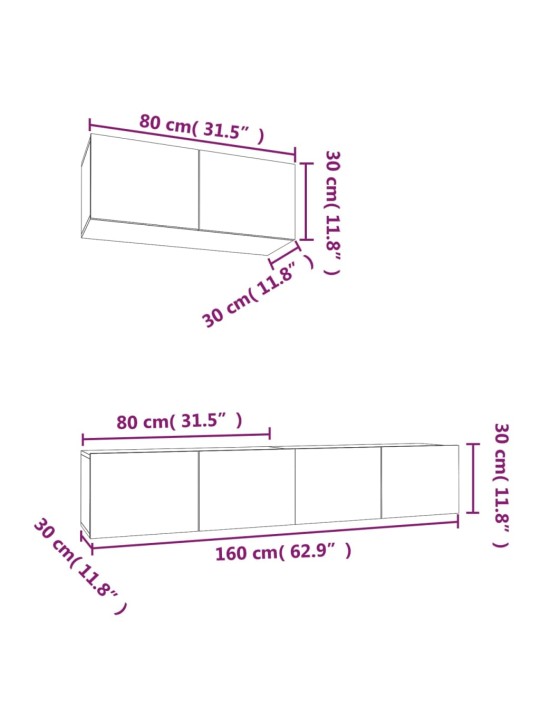 3-osaline telerikappide komplekt, valge, tehispuit