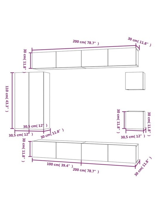 8-osaline telerikappide komplekt, hall sonoma tamm, tehispuit