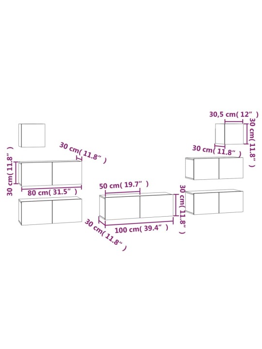 7-osaline telerikappide komplekt, valge, tehispuit