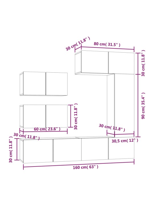 6-osaline telerikappide komplekt, valge, tehispuit