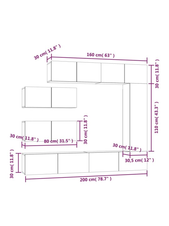 7-osaline telerikappide komplekt, valge, tehispuit