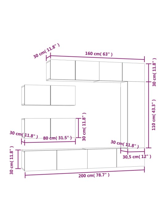 7 -osaline telerikappide komplekt, betoonhall, tehispuit