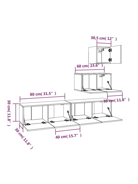 4-osaline telerikappide komplekt, betoonhall, tehispuit