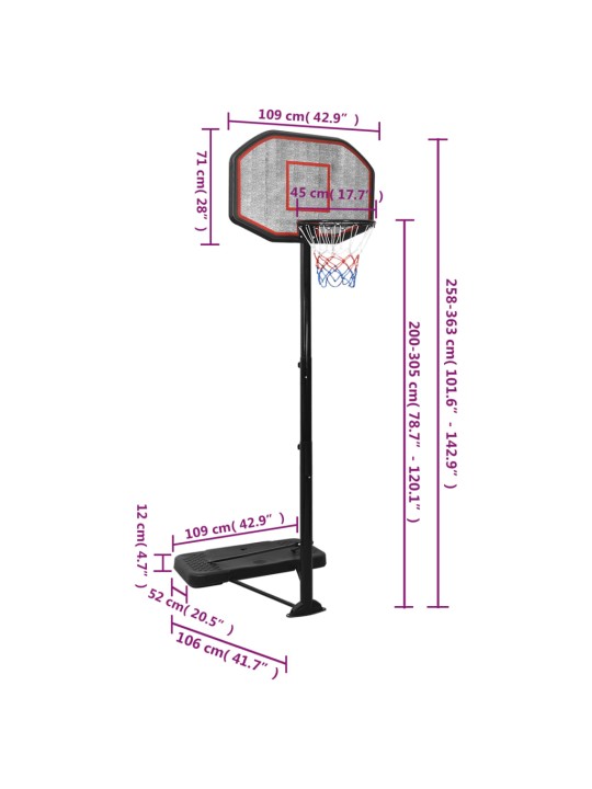 Korvpallilaud jalaga, must, 258–363 cm, polüetüleen