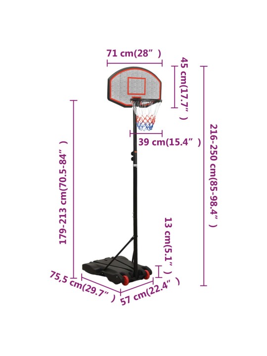 Korvpallilaud jalaga, must, 216–250 cm, polüetüleen