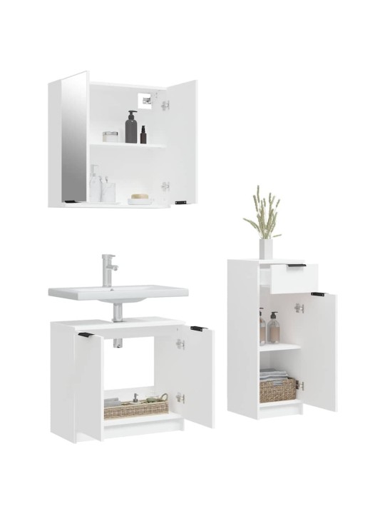 3-osaline vannitoakappide komplekt, valge, tehispuit