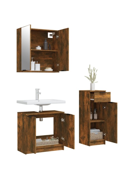 3-OSALINE VANNITOAKAPPIDE KOMPLEKT, SUITSUTATUD TAMM, TEHISPUIT