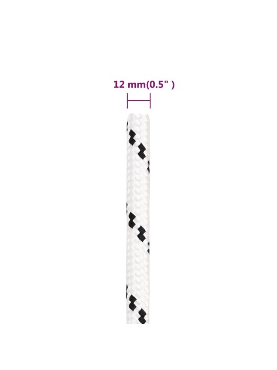 Punutud paadiköis, valge, 12 mm x 25 m polüester