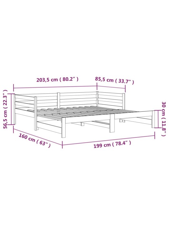 Lahtikäiv päevavoodi, meepruun, 2 x (80x200) cm, männipuit