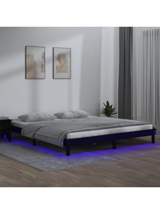 Voodiraam LED-iga, must, 160 x 200 cm, männipuit