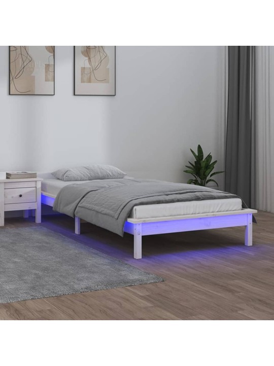 Led-voodiraam, valge, 90 x 190 cm, männipuit