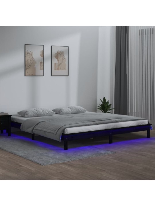 Voodiraam LED-iga, must, 140 x 190 cm, männipuit