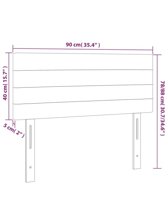 Voodiraam peats, tumehall, 90x5x78/88 cm, samet