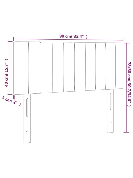 Voodiraam peats, tumehall, 90x5x78/88 cm, samet