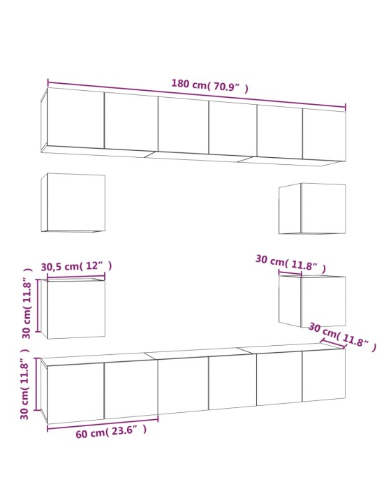 10-osaline telerikappide komplekt, suitsutatud tamm, tehispuit