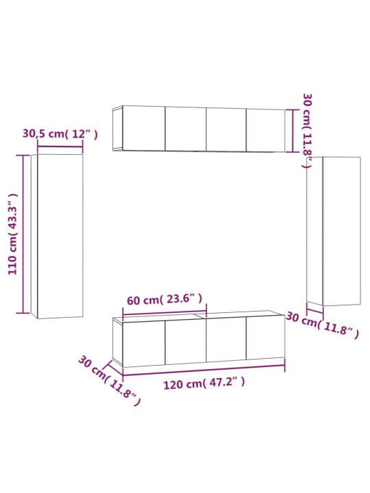 6-osaline telerikappide komplekt, hall sonoma, tehispuit