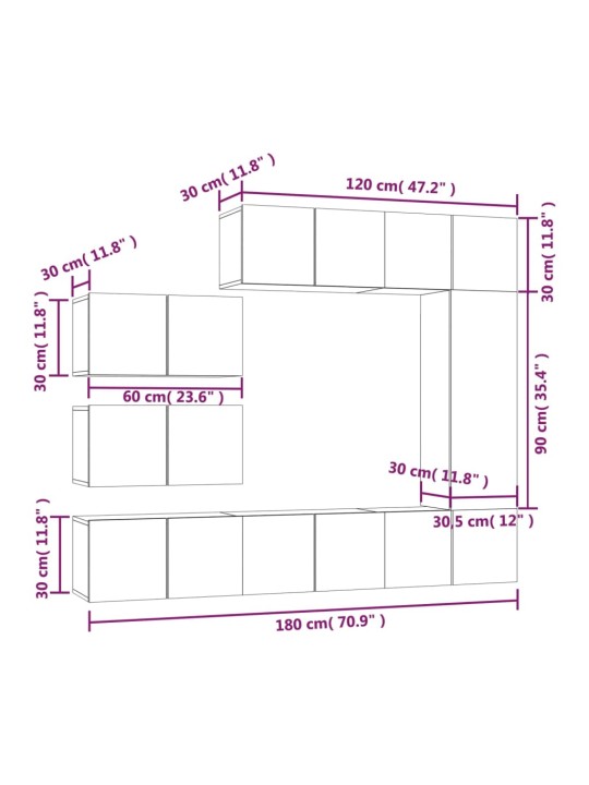 8-osaline telerikappide komplekt, suitsutatud tamm, tehispuit