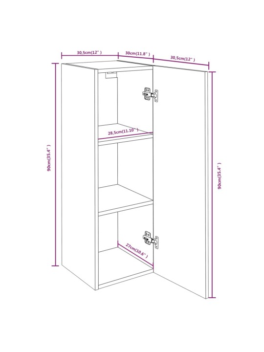 Telerikapid 4 tk, suitsutatud tamm, 30,5x30x90 cm, tehispuit