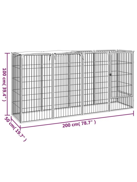 10 paneeliga koera mänguaed must 50x100 cm pulbervärvitud teras