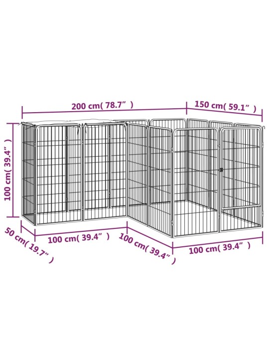 14 paneeliga koera mänguaed must 50x100 cm pulbervärvitud teras