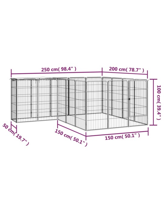 18 paneeliga koera mänguaed must 50x100 cm pulbervärvitud teras