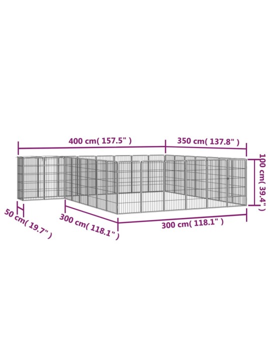 30 paneeliga koera mänguaed must 50x100 cm pulbervärvitud teras