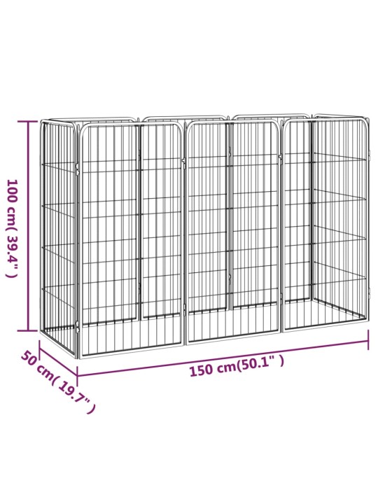 8 paneeliga koera mänguaed must 50x100 cm pulbervärvitud teras