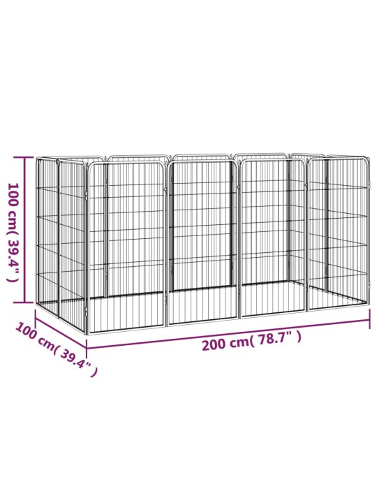 12 paneeliga koera mänguaed must 50x100 cm pulbervärvitud teras