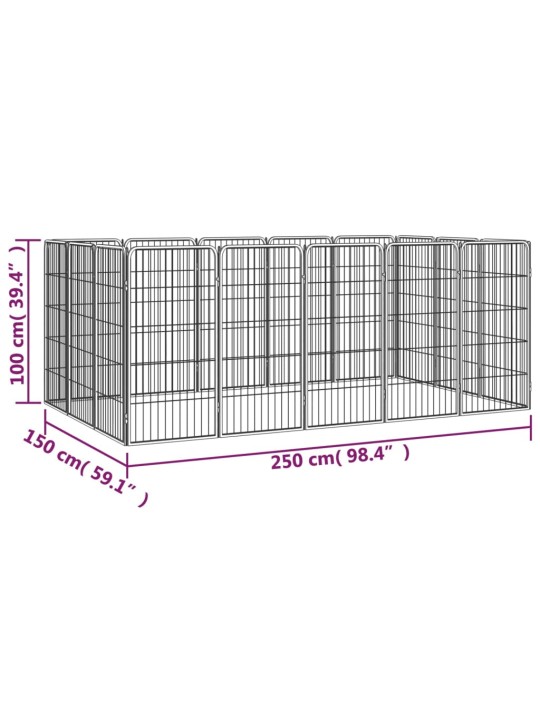 16 paneeliga koera mänguaed must 50x100 cm pulbervärvitud teras